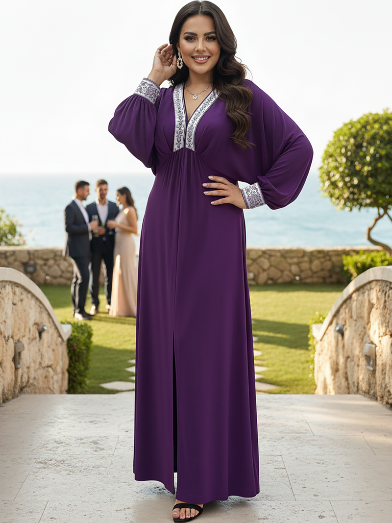 KOH KOH Women's Long Sleeve Maxi Dress Bridesmaid Elegant Evening — NT557 Purple 2