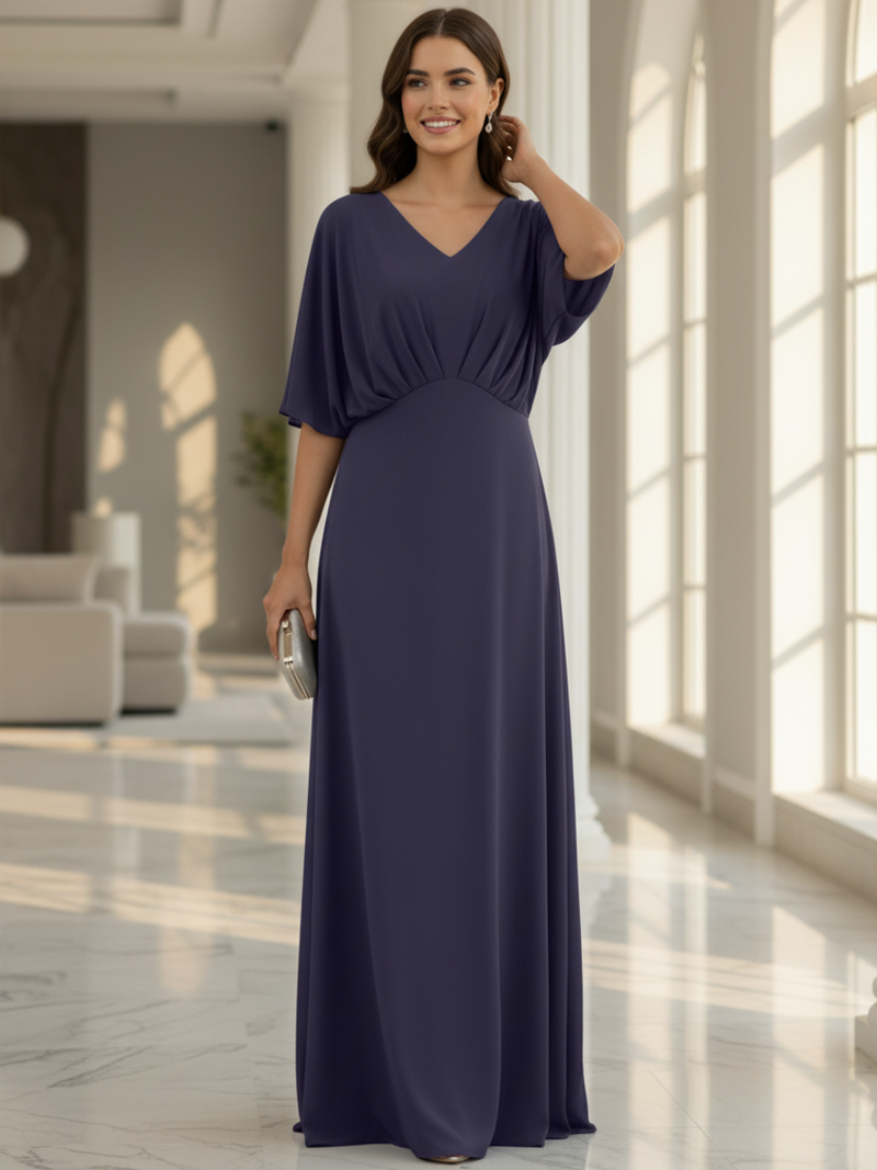 KOH KOH Women's Long Flowy Maxi Dress Empire Waist Wedding Guest — NT563 Slate Purple Gray 3